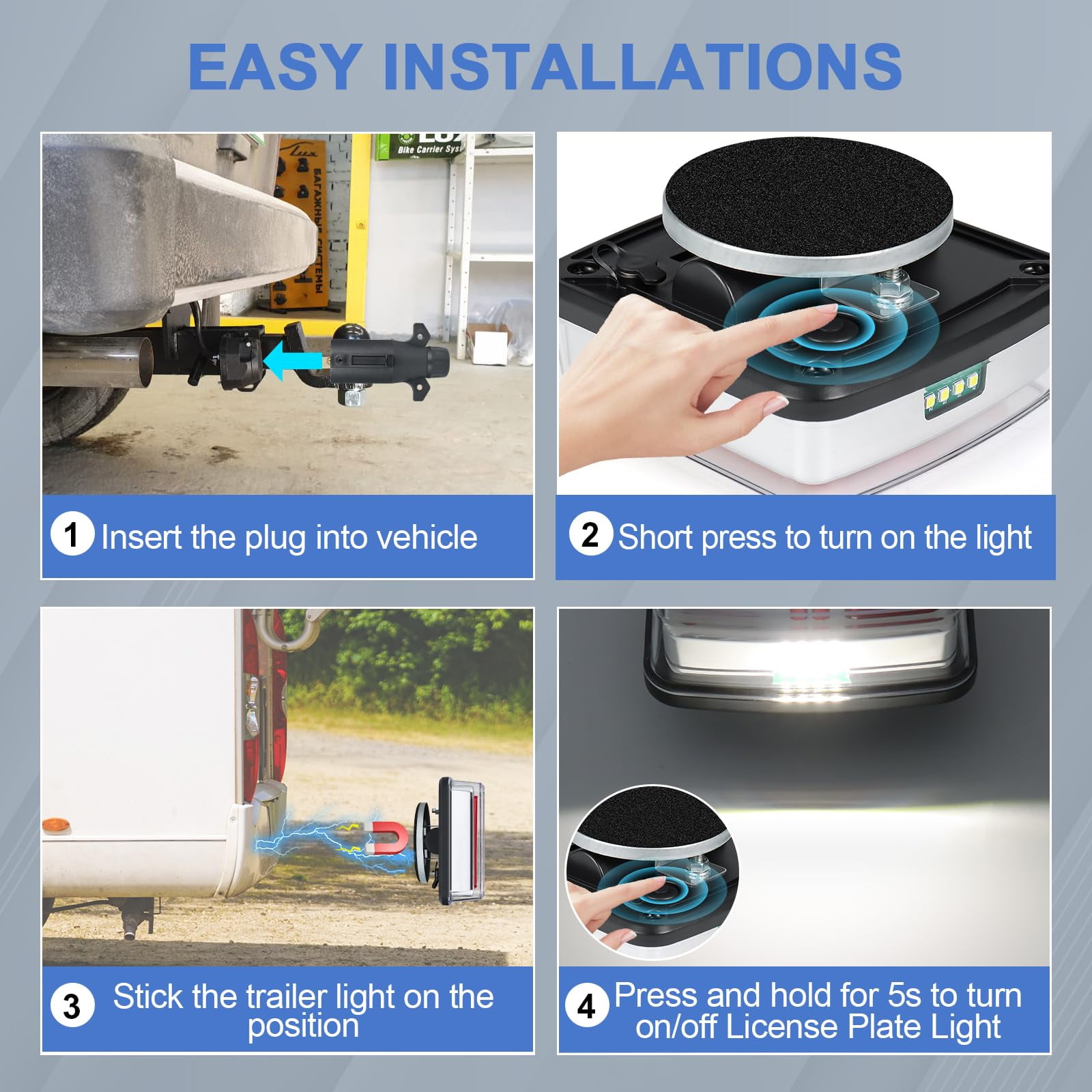 Fazipu Magnetic Wireless Trailer Lights, Rechargeable LED Trailer Light for Towing Truck, Waterproof Tail Tow Lights Kit for RV Camper Boat Caravan, Portable Turn Signal Brake Running Stop