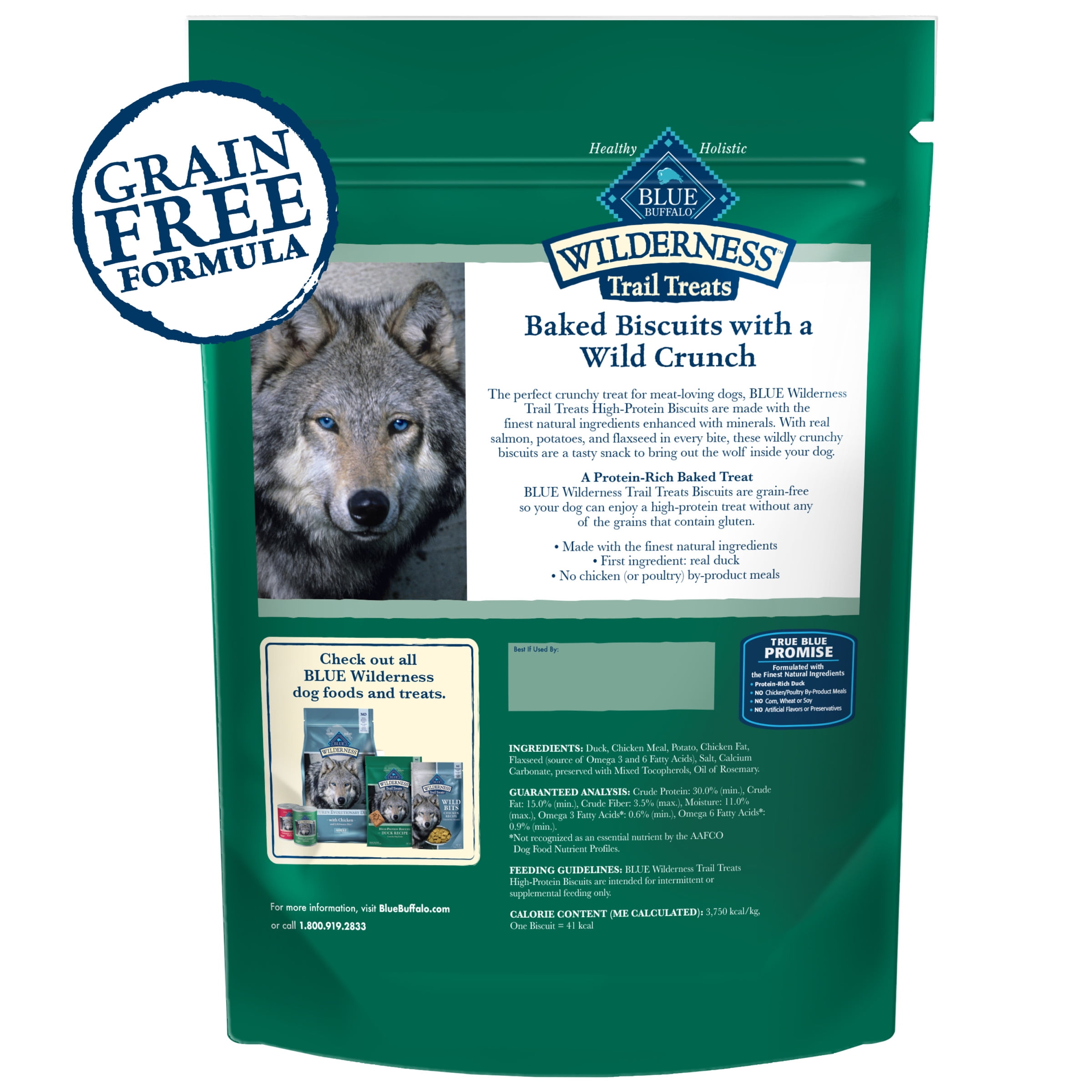 (4 pack) Blue Buffalo Wilderness Trail Treats Dog Biscuits Crunchy Dog Treats, Duck, 10-oz Bag