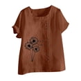 thumbnail image 4 of KBZDBZC Spring Tops for Women 2024 New Summer Floral T Shirt Women Clothes Oversize Tops Plus Size Button Down Tshirt Short Sleeve Shirts Blouse Blouses for Women T Shirt Women (Coffee,XXL), 4 of 4