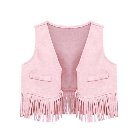 Choomomo Baby Boys Girls Suede Tassels Cowboys Vest Western Cowgirls Fringe Waistcoat Hippie Cardigan Jacket Pink 12-18M