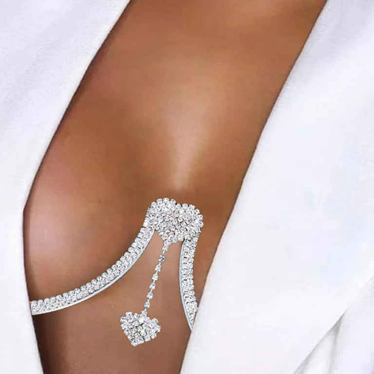 Feiboyy 2023 New Summer Rhinestone Chest Bracket Chain Trendy Heart Pendant Bra  Chain Bikini Bra Body Chain Jewelry For Women 
