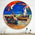 thumbnail image 2 of Designart 'Boats On The Water With Dark Blue Sky I' Lake House Circle Metal Wall Art 29x29 - Disc of 29, 2 of 5