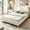 Beige Full, variant on Senfot Twin Size Wave Design Upholstered Bed Frame with Winged Side Panel, Floor Standing Soft Platform Bed, Sturdy MDF Structure No Box Spring Needed, Modern Bedroom Furniture Black