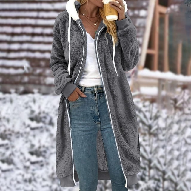 WRKEKC Women's Solid Color Sherpa Jacket Toggle Button Faux Shearling Coat Loose Fit Plush Warm Winter Outerwear for Cold Weather Fashion Gray 4XL