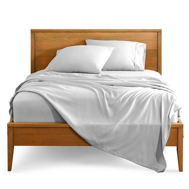 Bare Home Premium 1800 Collection Ensemble de Draps 4 Pcs, Tête Fendue Très Grand Flexible, Gris Nuage