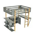 thumbnail image 4 of Loft Bed with Built-in Storage Cabinet and Cubes, Foldable Desk, Wooden Loft Beds Frame with Stylish Design, Wood High Loft Beds with Ladder(Gray, Full), 4 of 9