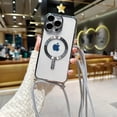thumbnail image 1 of Crossbody Lanyard Clear Magnetic Case For iPhone 15 14 13 12 11 Pro Max Plus For Magsafe Soft TPU Electroplated Back Cover, 1 of 7