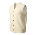 thumbnail image 6 of Mens V Neck Knitted Sweater Vest Sleeveless Button Down Cardigan Classic Business Casual Gilet Spring Fall Beige L, 6 of 10