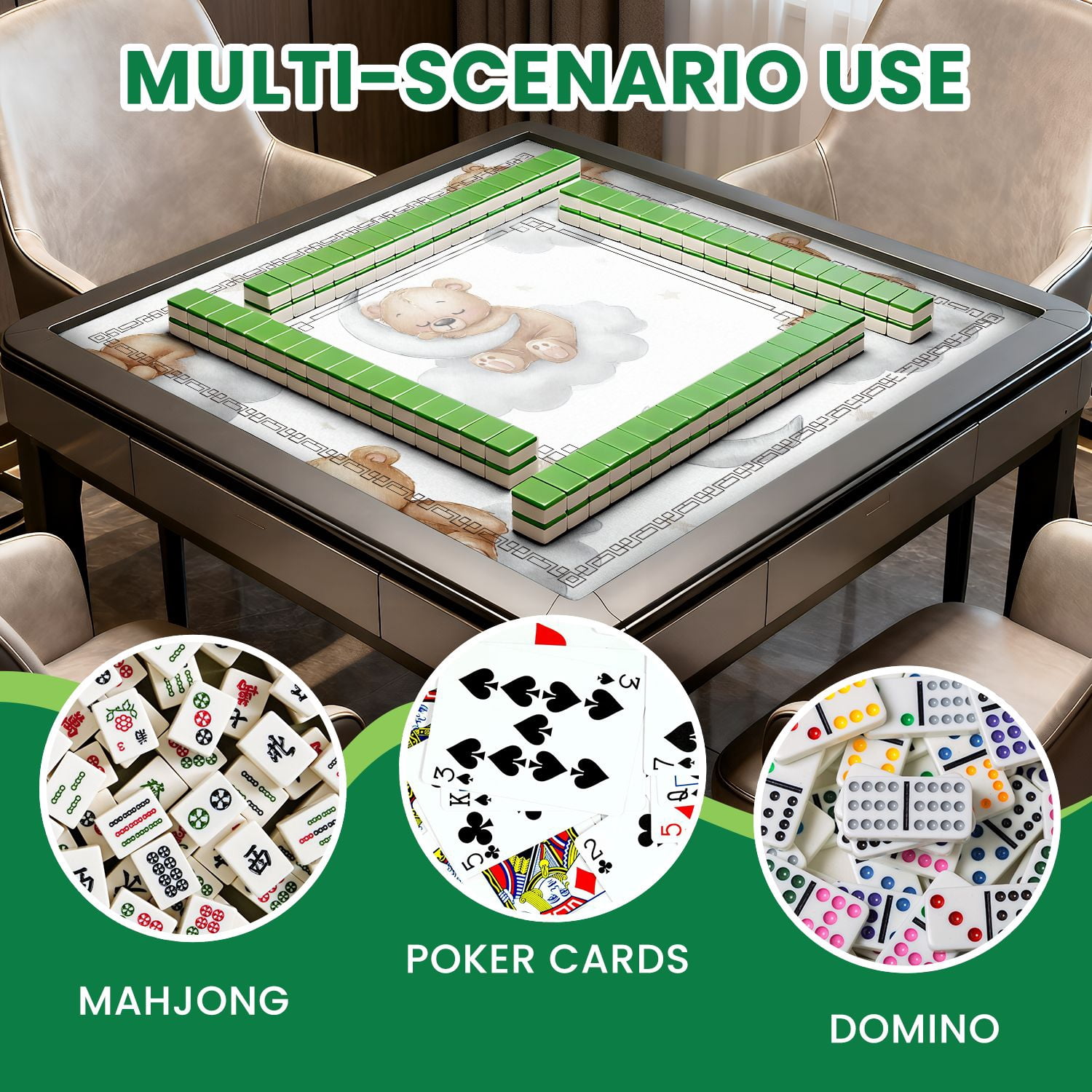 Mahjong Mat 31.5" x 31.5" Seamless teddy bears clouds moon stars watercolor Non-Slip Noise Reduction American Mahjong Tiles Table Cover for Dominoes Poker Card Board Games Gift