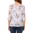 thumbnail image 4 of MODA NOVA Juniors Floral Round Neck Ruffled 3/4 Sleeves Flowy Chiffon Blouse, 4 of 7