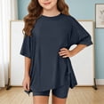 thumbnail image 2 of YunPes Toddler Baby Girls Summer Outfits Solid Oversized Side Split Short Sleeve Crewneck T-Shirt and Biker Shorts 2 Piece Set, 2 of 6