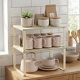 thumbnail image 3 of SONGMICS Cabinet Organizer Shelf, Set of 2 Kitchen Counter Shelves, Kitchen Storage, Spice Rack, Stackable, Expandable, Metal and Engineered Wood, Cream White, 3 of 9