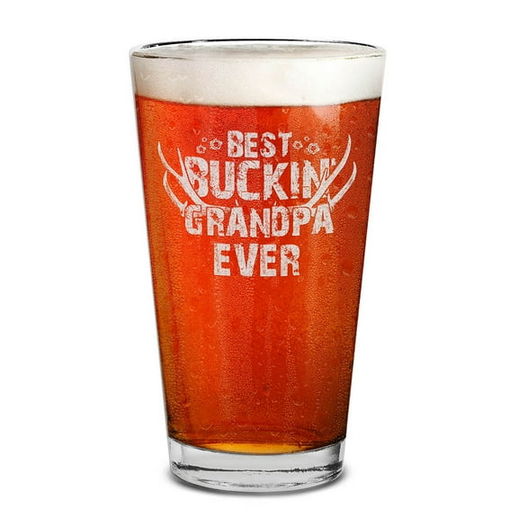 Shop4Ever Best Buckin' Grandpa Ever Laser Engraved Beer Pint Glass Father's Day Gift (16 oz.)
