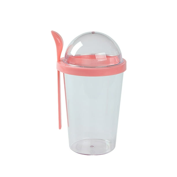 Wosthever Taza de ensalada con tapa de rosca de PP con cuchara - Separación en seco y en húmedo Fácil limpieza Después del desayuno Inodoro Mostrada naranja rosa 500ml