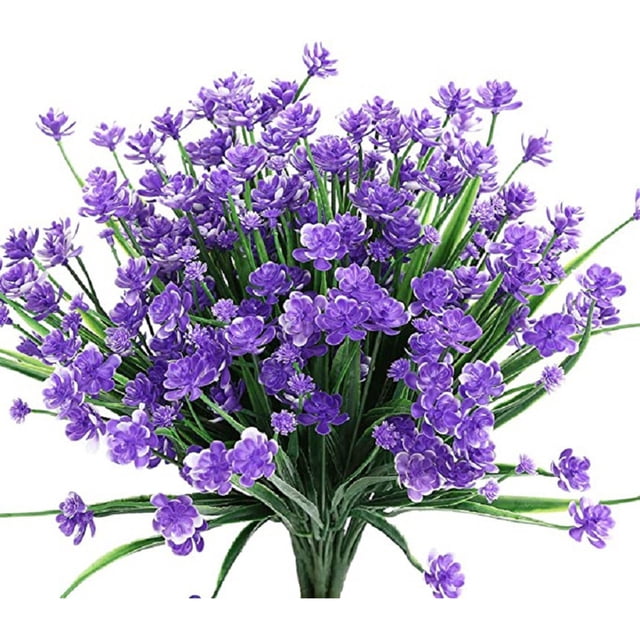 8 Racimos de flores artificiales para exteriores - Arbustos verdes para decorar jardín y porche, 7 tallos cada uno, sin riego ni mantenimiento