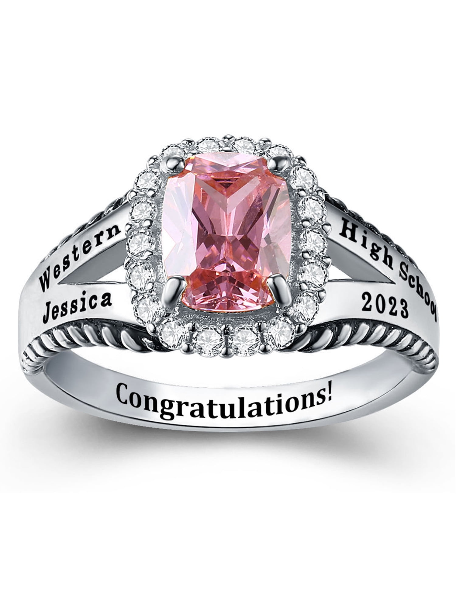 Mementos USA Custom Class Rings Sterling Silver for Women High School & College Graduate-Platinum