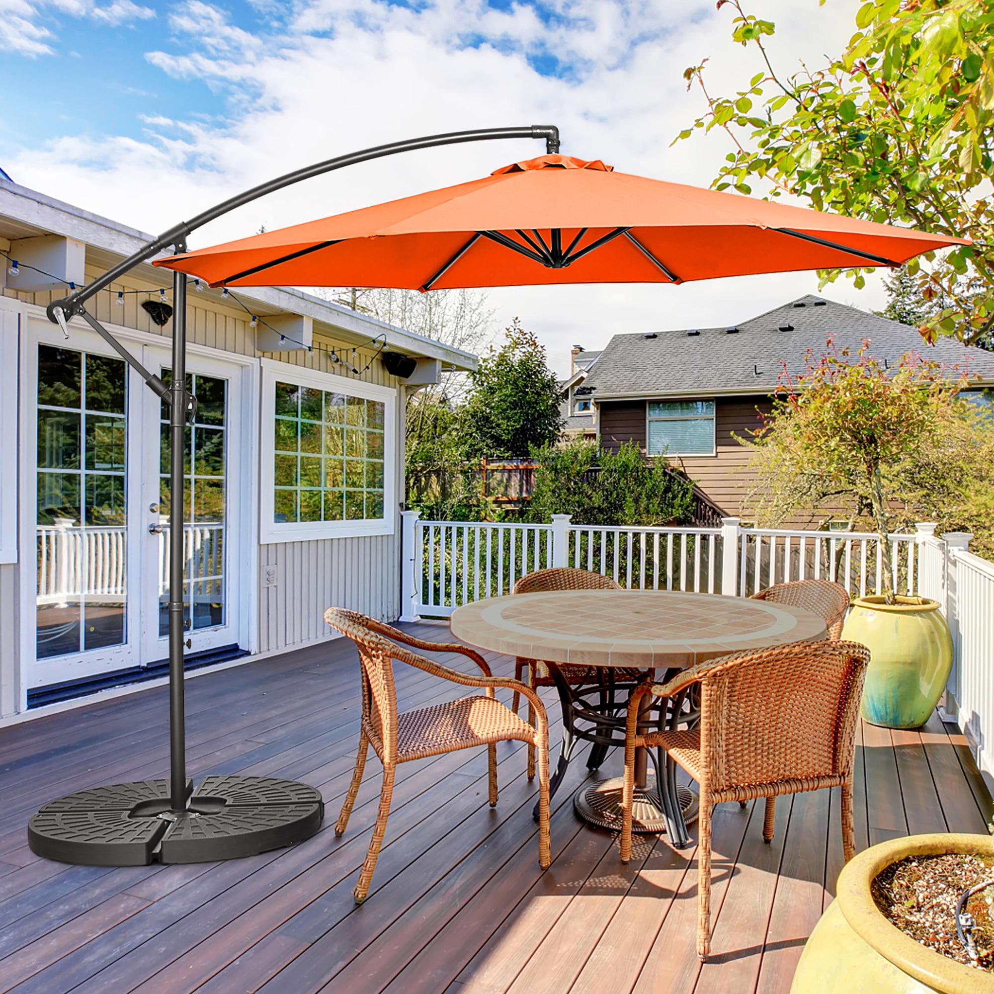 Costway  10 FT Patio Offset Umbrella w/8 Ribs Cross Base Tilt Orange