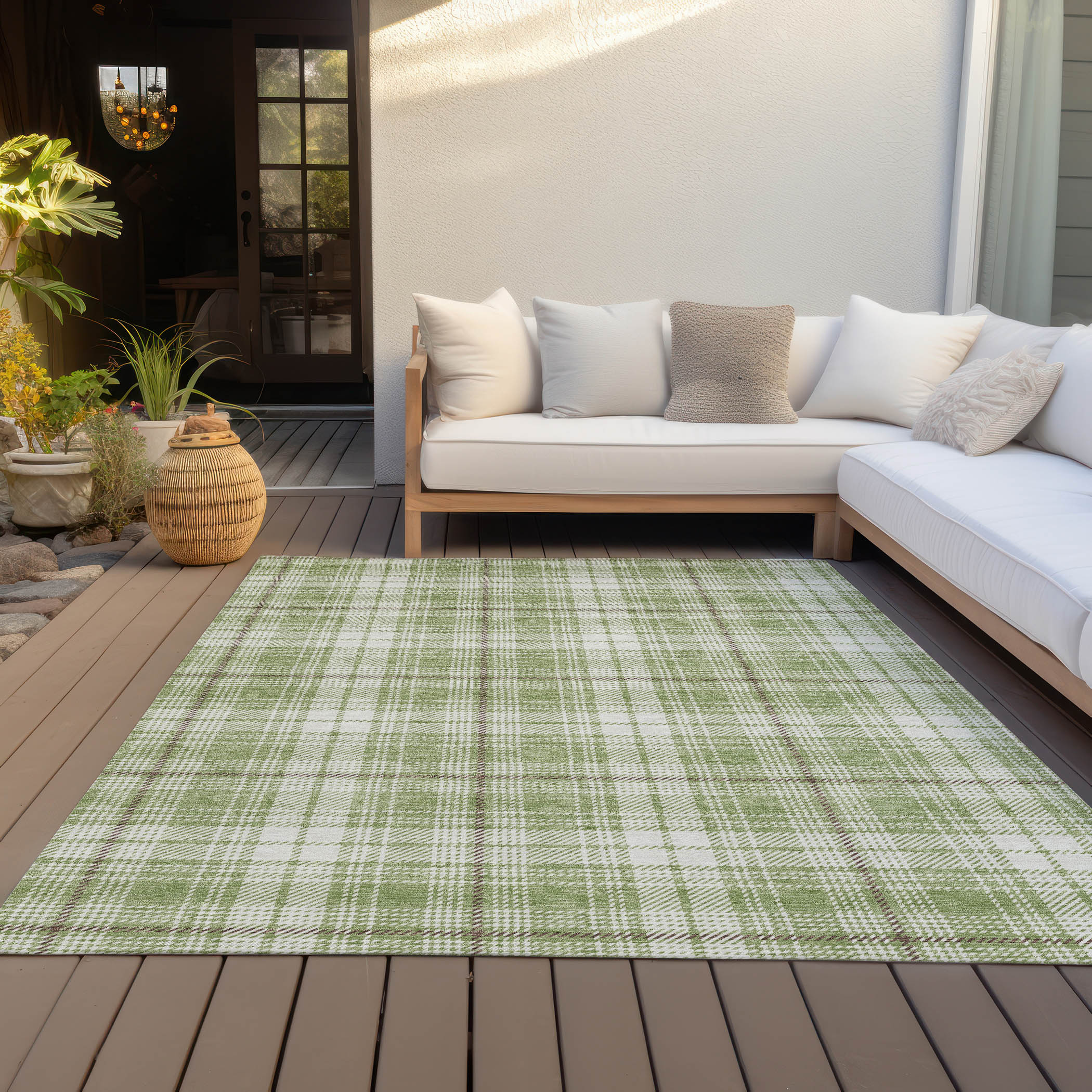 Addison Rugs Chantille Indoor/Outdoor Transitional Plaid Aloe Washable Rectangle Rug, 10' x 14'