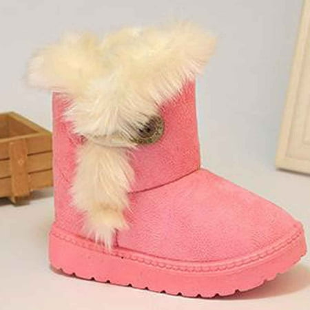 Fashion Winter Baby Girls Child Soft Sole Snow Boots Cashmere Button Non-slip Warm