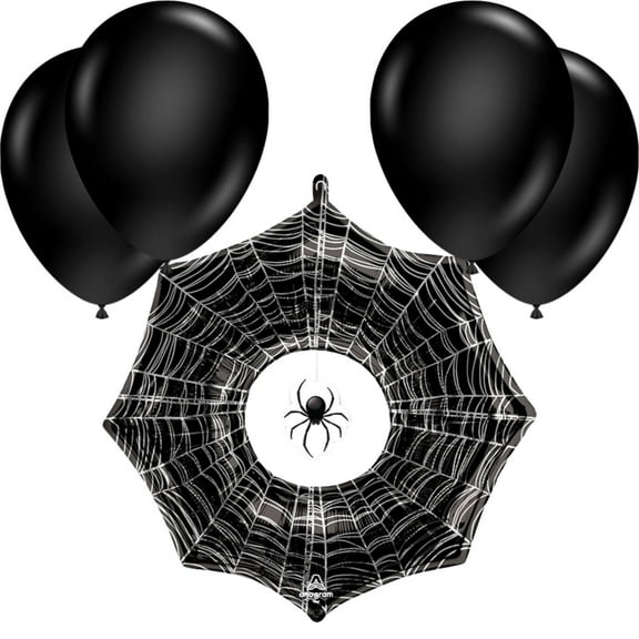33" Halloween Creepy Spider Web Balloon with 4 Latex Balloons – Large Shape Spooky Party Decoration