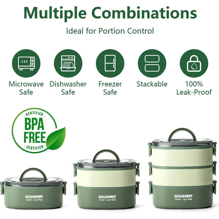 JTWEEN 3-Tier Stackable Bento Case Sealed,2000ML PP Plastic Lunch