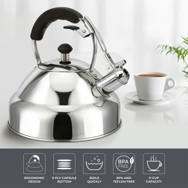 Stove Top Whistling Tea Kettle - Only Culinary Grade Stainless Steel with Cool Touch Ergonomic Handle and Pour Spout Tea Maker Infuser Strainer Included - Walmart.com