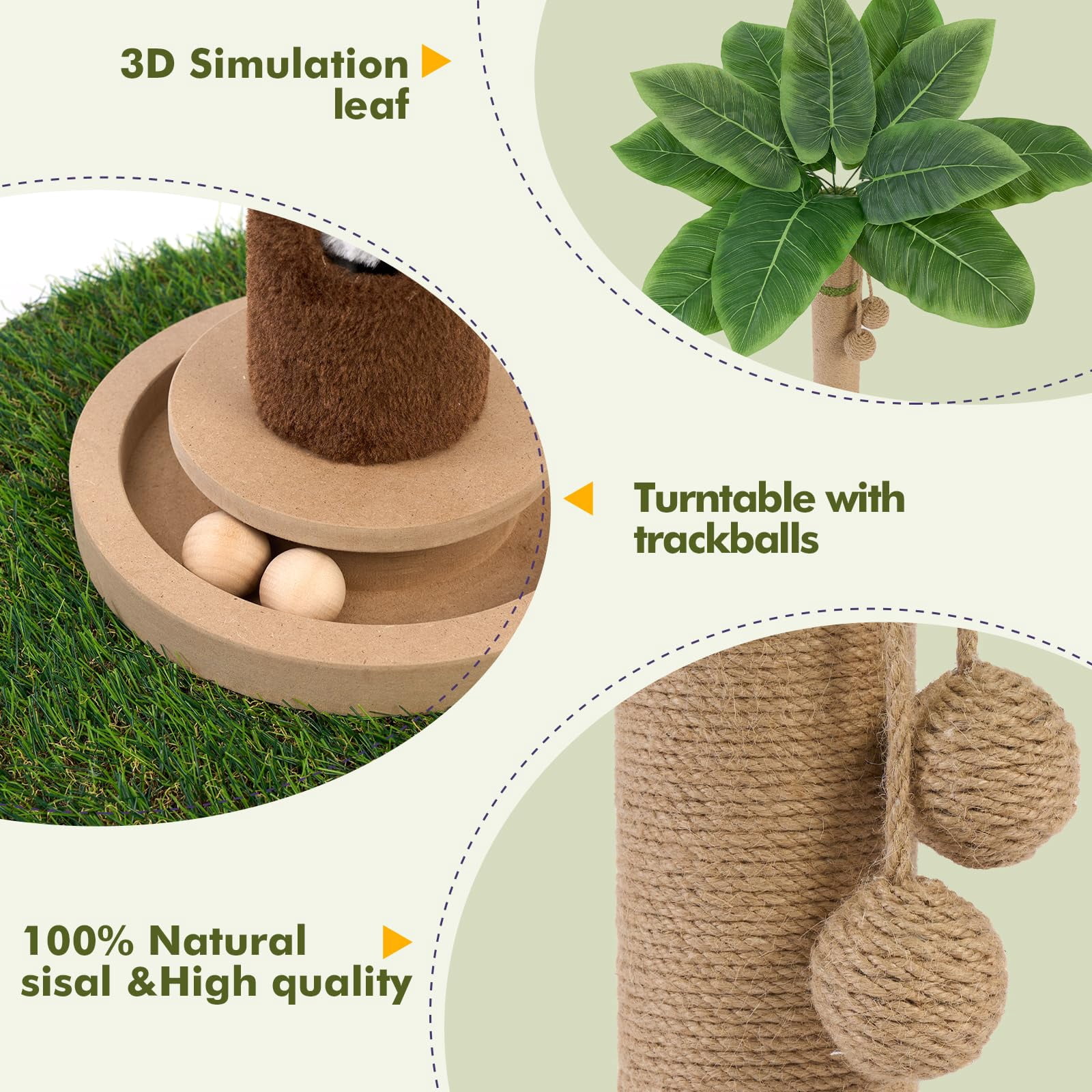 Cat Scratching Post Tall Scratcher Tree Tower For Indoor Cats With Toy Mouse Hole And Interactive Wooden Ball