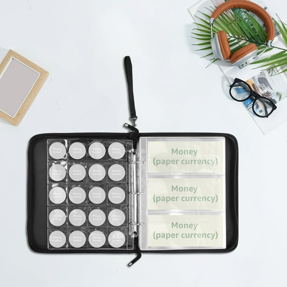 Grusce Coin Collection Album for Collector with Lock, 360 Pockets Coin Holder, Fireproof Coin Collection Book and 36 Paper Currency Sleeve, Coin Storage Collecting Organizer for Pennies, Bill, Badges