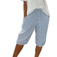 thumbnail image 2 of LEKWK Capri Pants for Women Drawstring Elastic Waist Striped Casual Pants Lightweight Breathable Beach Holiday Summer Pants Casual Daily Loose Fit Outfit, 2 of 4