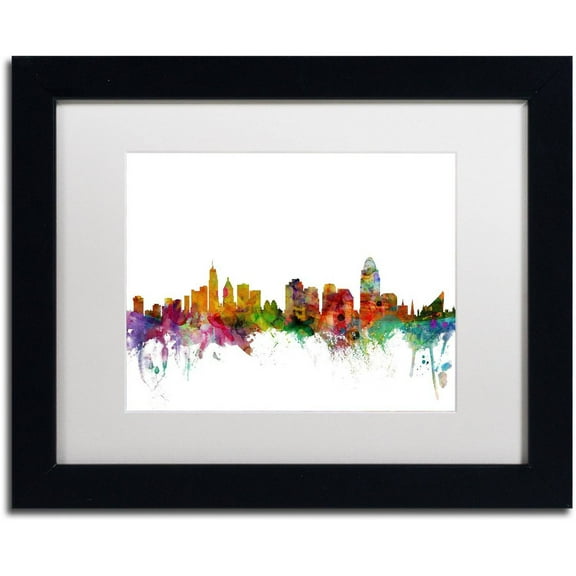 Trademark Fine Art 'Cincinnati Ohio Skyline' Canvas Art by Michael Tompsett, White Matte, Black Frame
