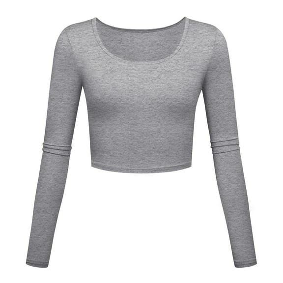 Fancifize Womens Long Sleeve Cropped Shirts Basic Tees Crop Tops Casual Going Out Workout Tight Outfits Fall Clothes