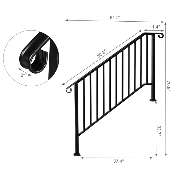 Matte Black Outdoor 4 Level Iron Handrail, Suitable for Gardens, Residential Buildings, Commercial Office Buildings, Hotels
