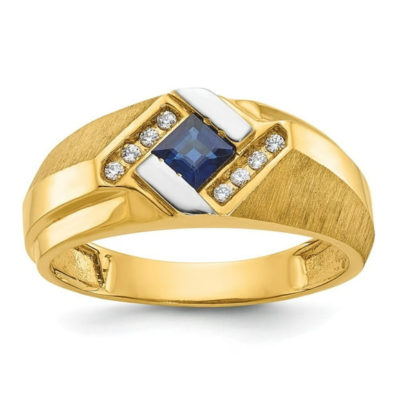 Auriga Fine Jewelry 10K Yellow Gold Men's Cr. Sapphire and Diamond Satin Complete Ring Size- 10