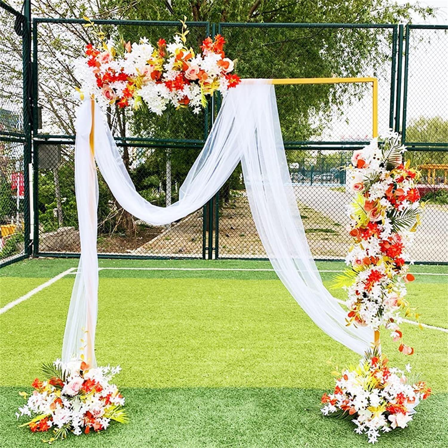 Wedding Arch Stand with Bases Easy Assembly Sturdy Square Garden Climbing Plant Roses Arch Kit Metal Arbor Photo Booth Backdrop for Bridal Party Event Decoration 2X 1.5m, Gold 