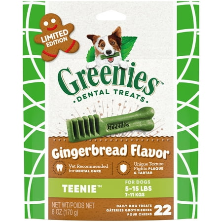 GREENIES Gingerbread Flavor TEENIE Size Dental Chew Treats for Dogs, 6 oz. Pouch (22 Treats)