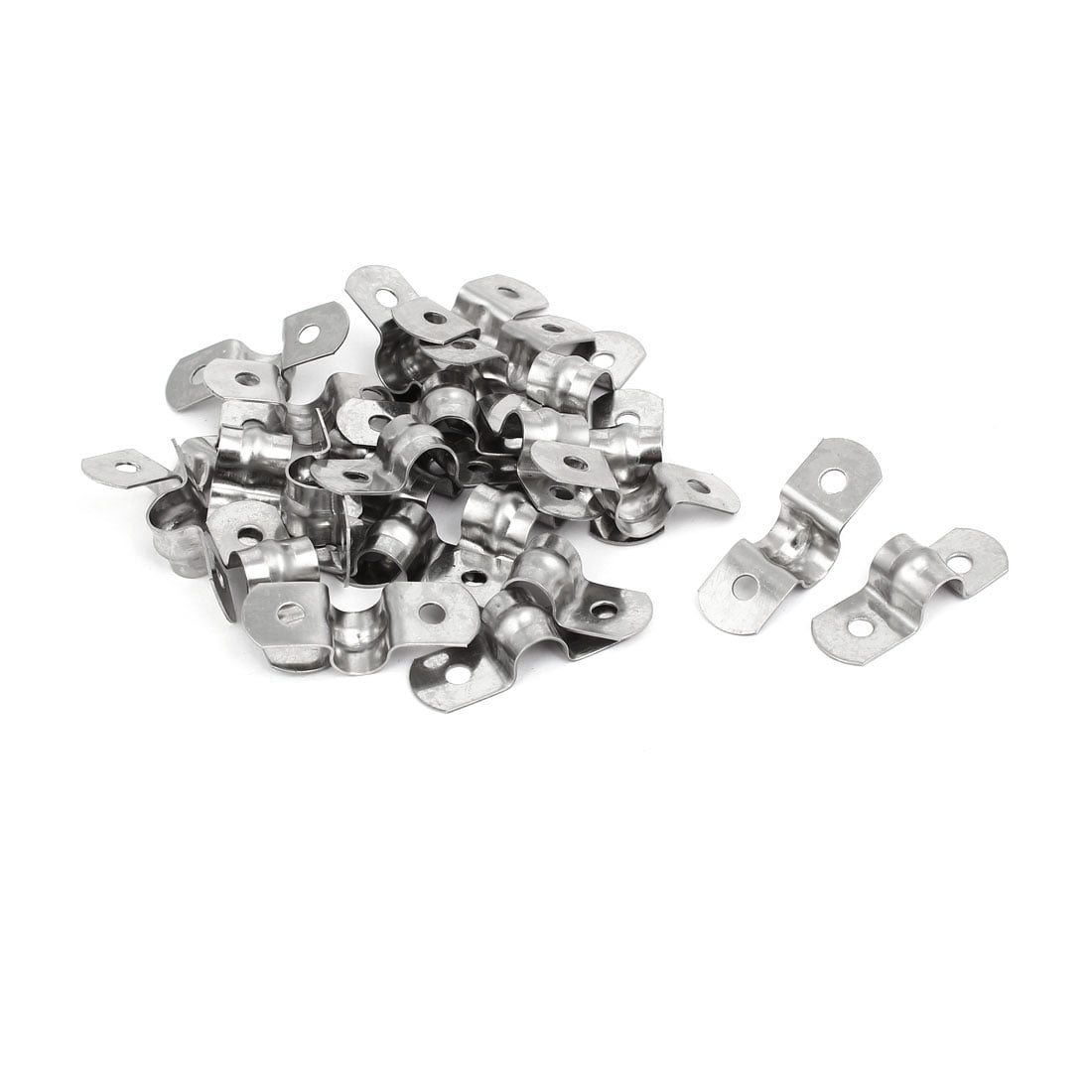 uxcell M10 201 Stainless Steel Two Hole Pipe Straps Tension Tube Clip Clamp 25pcs