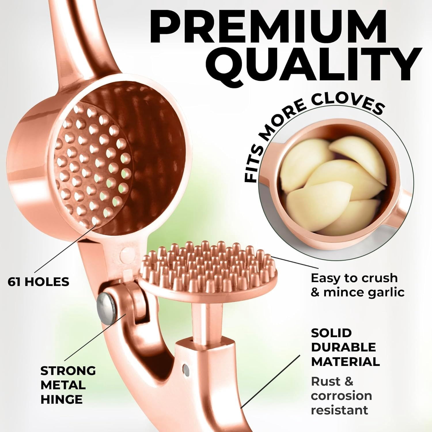 Premium Garlic Press Set Rust Proof Stainless Steel Garlic Mincer with Soft Handle Silicone Peeler and Cleaning Brush for Kitchen