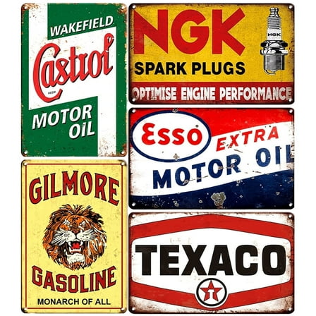 Retro Tin Signs Vintage Signs Auto Motorcycle Gasoline Garage Home Wall Decoration Metal Plaques - 5PCS 20X30Cm (5 Pcs Combo C)
