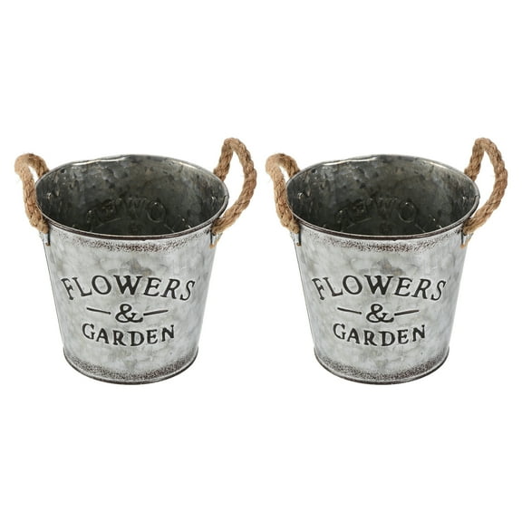 Uxcell 5" Round Metal Bucket with Rope Handles Flowerpot Planter Container, 2 Pack