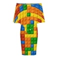 thumbnail image 5 of Building Blocks Construction Brick Women's Off The Shoulder Ruffles Summer Wedding Guest Loose Casual Party Beach Dress, 5 of 9