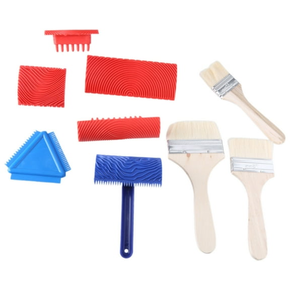 Yammee 9Pcs Fake Wood Grains Roller Paint Brushes Rubber Graining Tool Wood Texture Paint Tool Wood Pattern Painting Roller