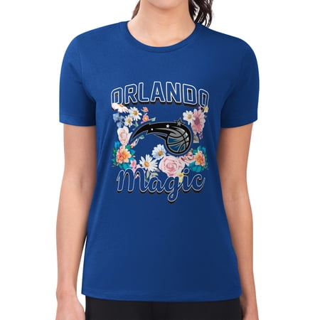 Women s G-III 4Her by Carl Banks Blue Orlando Magic Super-Slim Fit Lightweight Flowers Team Logo Graphic T-Shirt
