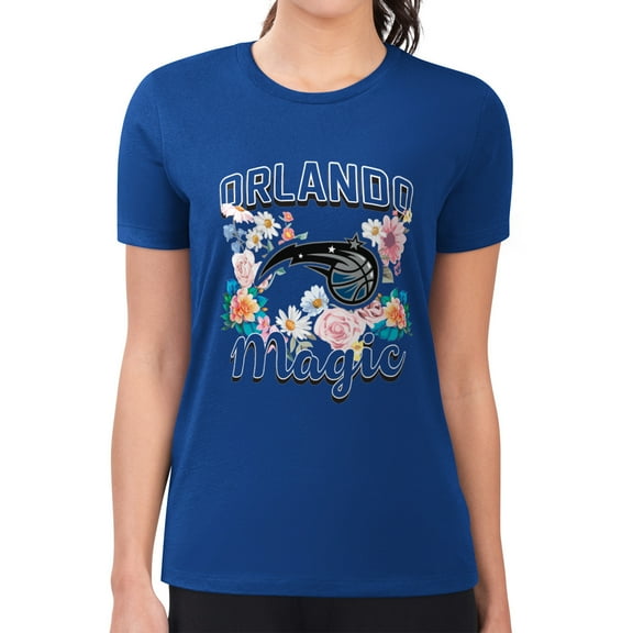 Women's G-III 4Her by Carl Banks Blue Orlando Magic Super-Slim Fit Lightweight Flowers Team Logo Graphic T-Shirt