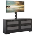 thumbnail image 1 of Centro de entretenimiento para TV hasta 70'' – Mueble con 4 cajones y puertas de ratán – Soporte ajustable – Amplio almacenamiento de madera – Acabado negro – Ideal para sala o dormitorio, 1 of 8