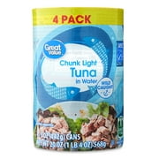 Great Value Chunk Light Tuna in Water, 5 oz, 4 Pack