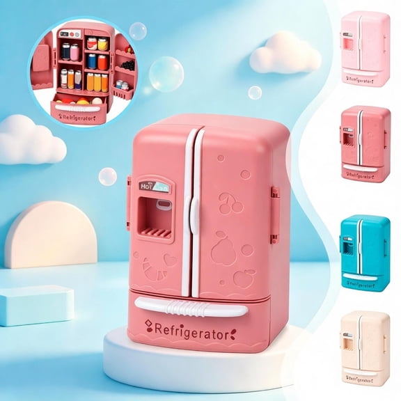 Kids Pretend Play Refrigerator Toy, Mini Double Door Fridge Play Kitchen Accessory, Top Christmas Birthday Holiday Gift, Educational Imagination Toy for Toddler Boys Girls Ages 3 