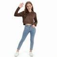 thumbnail image 5 of HAOTAGS Teen Girls Cropped Hoodie(4-12), Casual Long Sleeve Hooded Sweatshirts with Pockets Coffee 4 Years, 5 of 9