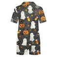 thumbnail image 4 of Tnhcen Women's Halloween Pajama Set Short Sleeve Collared Sleepwear Comfortable Loungewear 2-Piece Outfit S-2XL Multiple Colors Available Gray, 4 of 8
