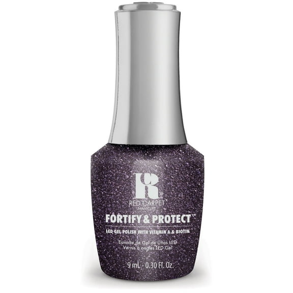 Red Carpet Manicure Fortify & Protect Gunmetal Glitter Gel Polish for Strong, Healthy Nails - Infused with Vitamin A & Biotin - (Gal Pal Getaway, 0.3 Fl Oz)