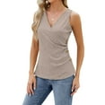 thumbnail image 3 of SLADYGLO Women V Neck Pleated Sleeveless Side Buttons Slim-Fit Tank Top, 3 of 7